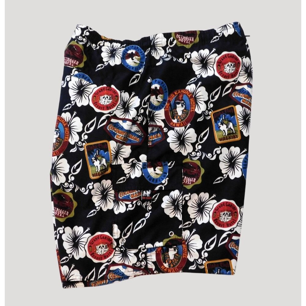 Big Dogs Hawaiian Print Mens Swim Trunks XL Black Multicolor - Picture 2 of 9